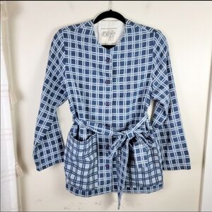 Ace & Jig Blue Plaid Keenan Cardi Belted Button Front Cotton Cardigan